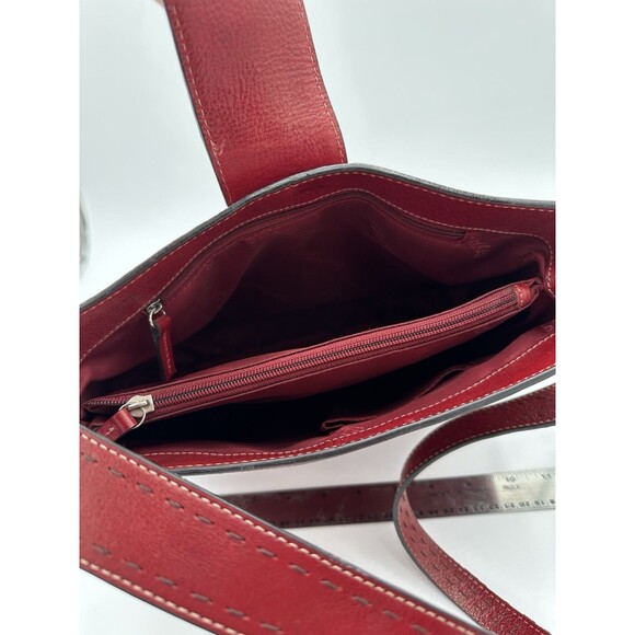 Vintage Fossil Red Genuine Leather Bucket Shoulder Purse Bag - Picture 7 of 10